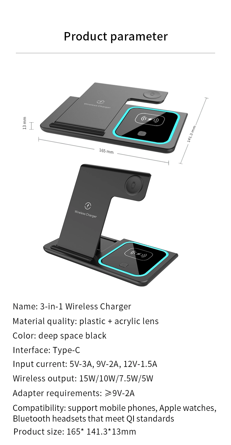 3 in 1 15W 10W Fast Charge Wireless Charger Stand Holder Wireless Charging Multifuncion Station Support Apple Products