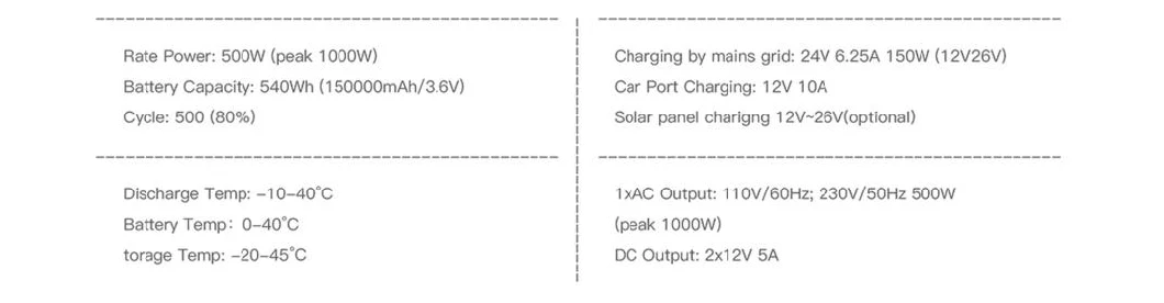 Indoor Portable Power Station 500W 537wh 110V for Large Battery Capacity Inverter Outdoor Camper Trailer