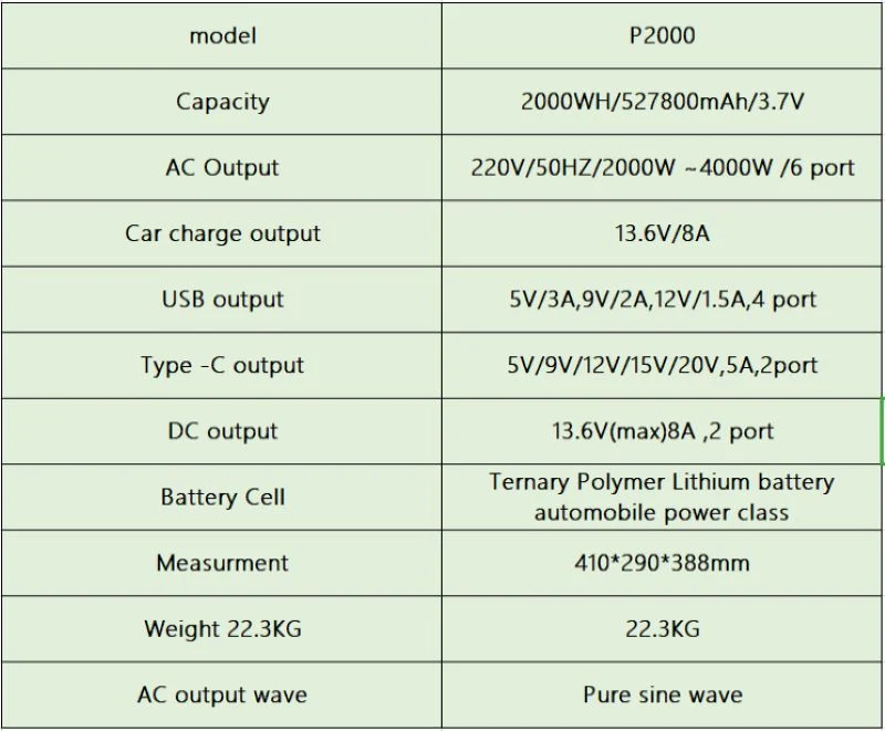 Solar Energy System 2000W 2000wh Portable Power Station for Rechargeable UPS LiFePO4 Battery Travel Outdoor Camping Sugineo Indoor Outdoor Power Supply