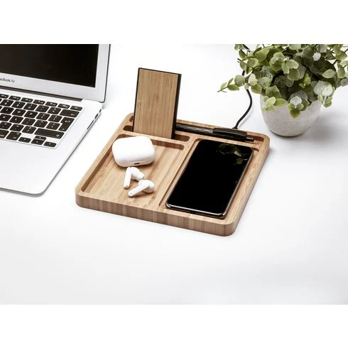 Bamboo Organizer Charging, Eco Wireless Charger, Bamboo Wireless Charging