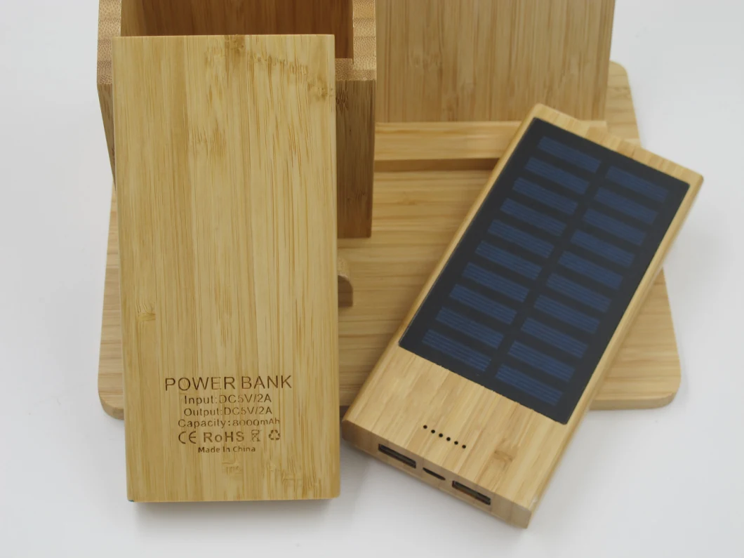 8000mAh 10000mAh Solar Bamboo Power Bank