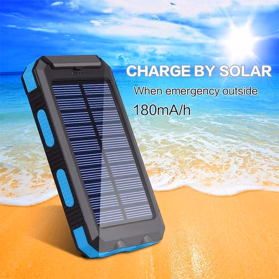LED 손전등과 나침반이 포함된 방수 태양광 발전 은행 8000mAh 모바일 충전기 휴대용 배터리